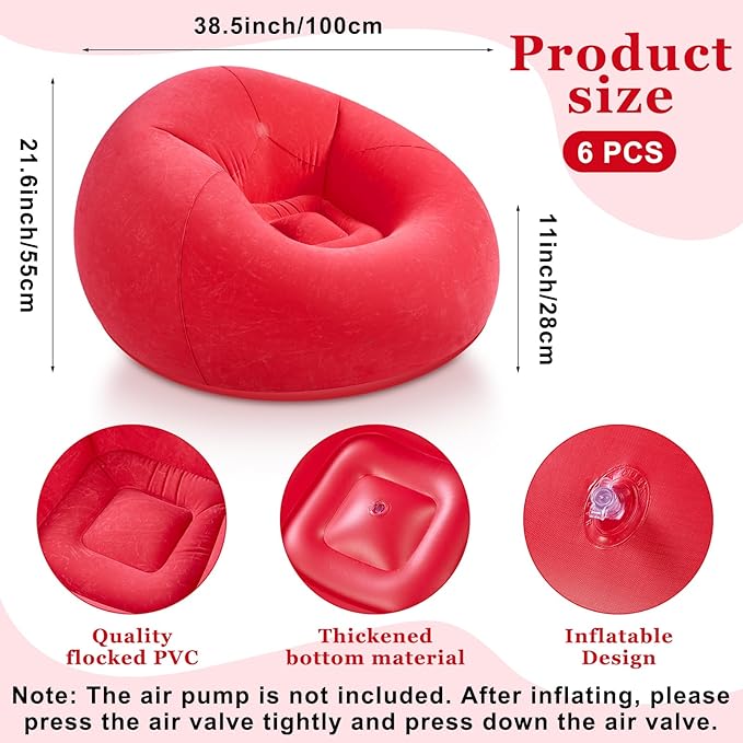 Realspring Inflatable Bean Bag Chairs Outdoor Blow up Camping Chairs Inflatable Lazy Sofa Folding Portable Bean Bag Loungers Couch for Movie Night(Coffee,Blue,Red,6 Pcs)
