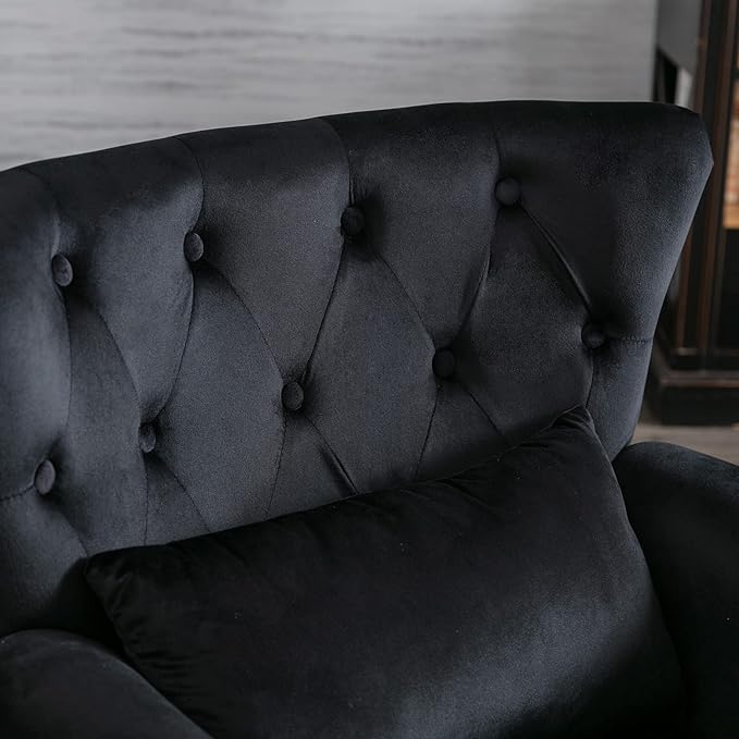 LZAREAL Accent Reading Arm Chairs for Living Room Bedroom, Midcentury Modern Comfy Corner Sofa Chair, Wingback Waiting Room Club Chair with Button Tufted Back &Lumbar Pillow, Velvet Black