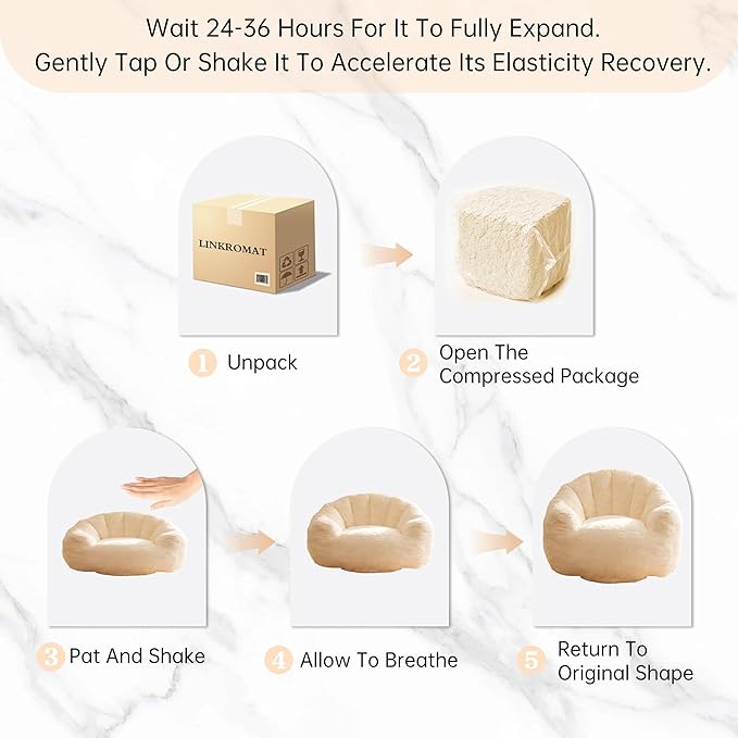 Bean Bag Chair, Giant Beanbag Chiars for Adults and Teens, Faux Fur Shell-Shaped Floor Sofa with Filler, Comfy Chair for Reading, Gaming and Relax (Beige)