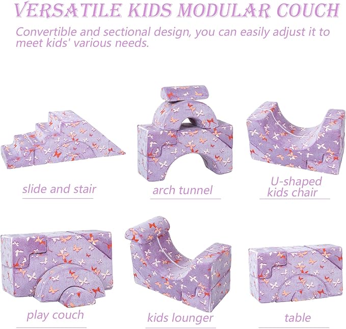 MeMoreCool Foam Climbing Toddler Couch, Modular Kids Sofa with Slide & Stair, Convertible Baby Couch for Playroom, Sectional Furniture for Crawling, Climbing, and Kids’ Play