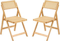 Furlide Rattan Folding Chairs, Modern Mid Century Dining Chairs Set of 2, Outdoor Bamboo Chair for Bedroom Living Room Reading Room Dining Kitchen, Wood