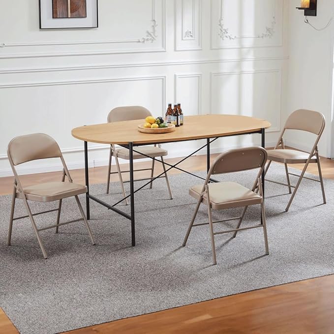 Padded Folding Chairs Set of 4, Portable Stackable Acrylic with Cushion for Outdoor Activities, Indoor Gatherings, Living Rooms and Office Meetings, Khaki
