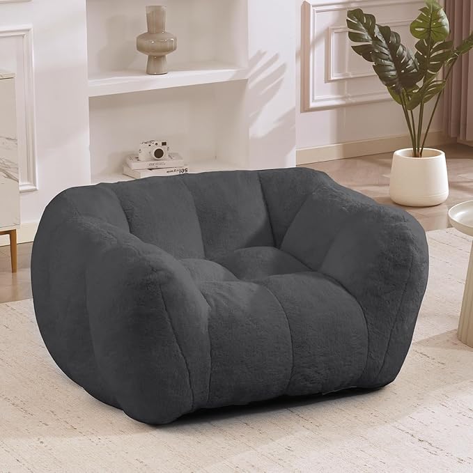 Giant Bean Bag Chair, Bean Bag Chairs for Adults Kids, Oversized Plush Bean Bag Couch with Armrest, Large Chair with Filler, Stuffed Accent Chair Lounge Floor Sofa for Gaming, Reading, Grey