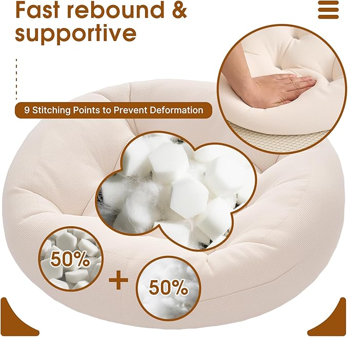 Tikuns 4Pcs Floor Pillows for Adults, Meditation Cushions, Large Round Sitting Cushion Living Room Memory Foam Pillow for Sitting(4, Beige, 22x22x6 Inch)