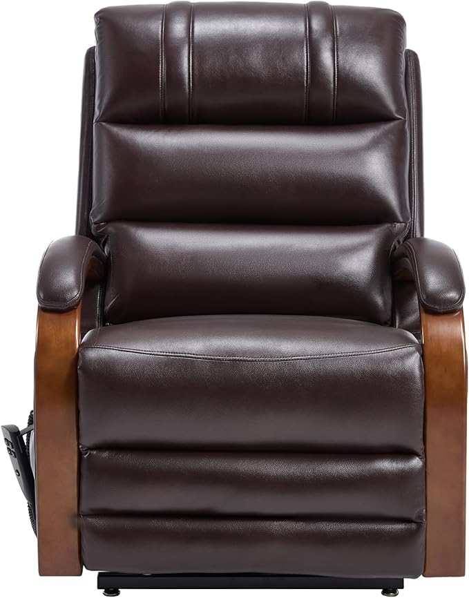 Dual Motor Power Lift Recliner Chair, Lay Flat Recliner, Lift Chair with Massage and Heat, Standing Assistance, Infinite Position Reclining, Living Room Chair (Faux Leather Dark Brown)