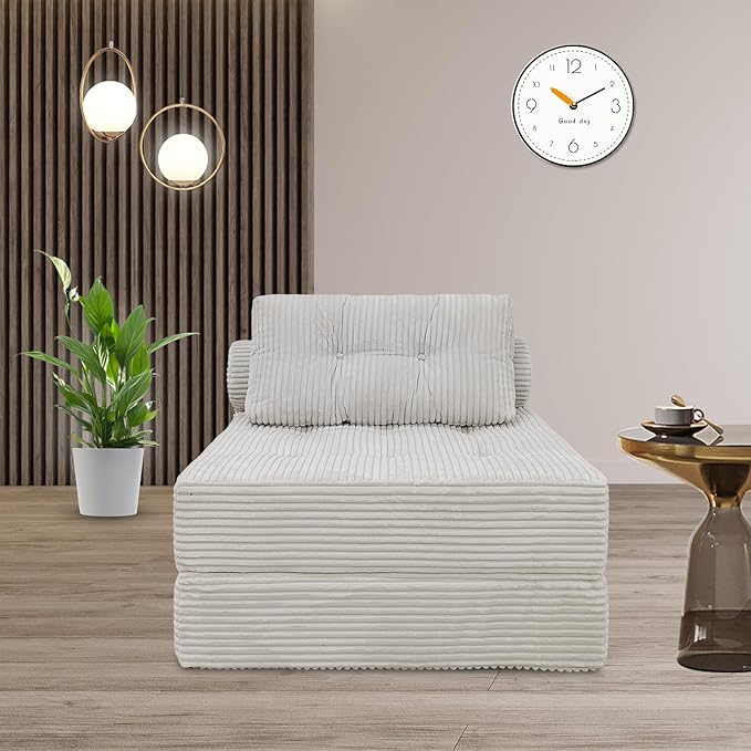 ANONER 33" Memory Foam Folding Sofa Bed, Sectional Couches with Deep Seat and Pillow, Futon Floor Couch, Versatile Convertible Sleeper Chair, Boneless Chaise Lounge, Fold Out Chair Bed, Beige