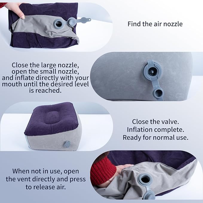 Inflatable Foot Rest for Travel - Adjustable Height Leg Pillow for Airplane & Car, Portable Foot Stool for Kids & Adults （Multicolor） 2-Count