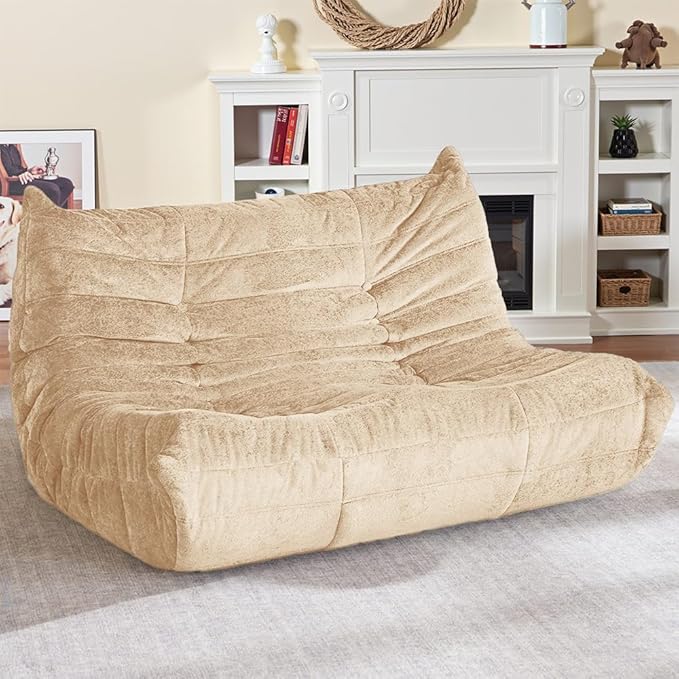 HABUTWAY Bean Bag Chair, Giant Bean Bag Chairs for Adults, Loveseat Fireside Chair, 2 Seater Lazy Bean Bag Sofa Memory Foam Couch for Living Room, Bedroom, Office (Khaki)