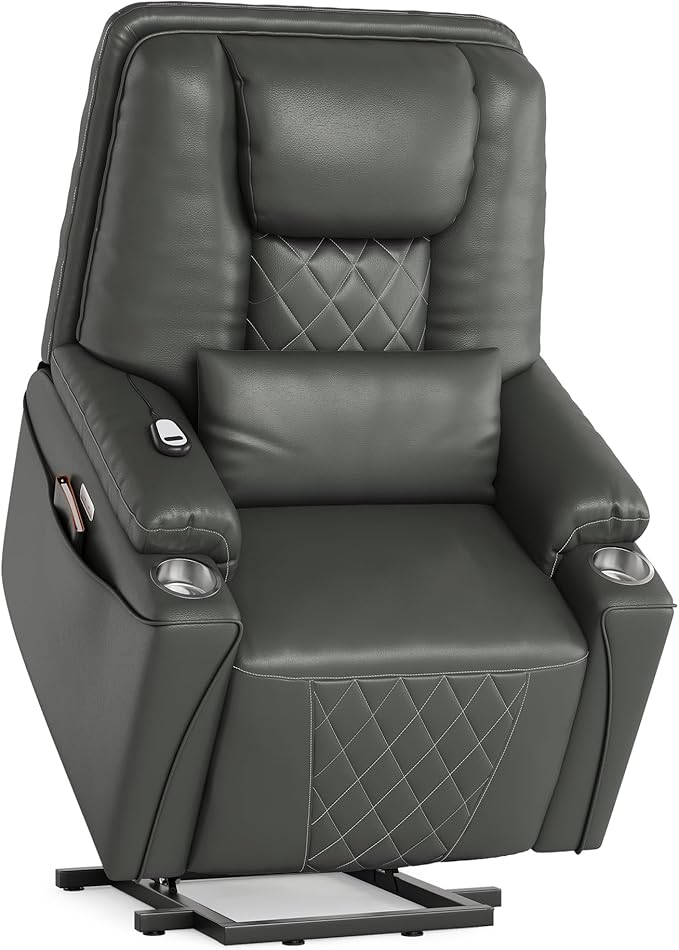 Power Lift Recliner Chair, Easy Lift Assist for Elderly, 3-Position Recline, Storage Pockets & Cup Holders, USB Charging Ports, Remote Control Operation, Living Room or Bedroom Comfort, Grey