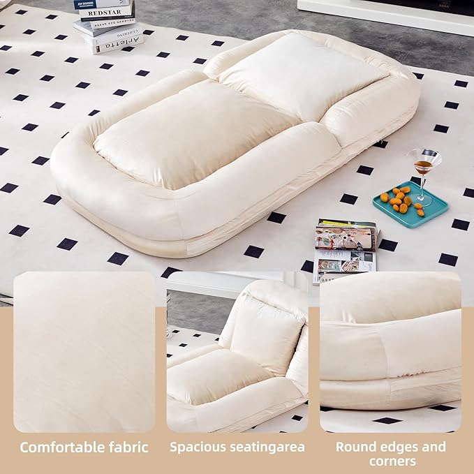 Chic Beige Folding Sofa Chair - 5 Adjustable Positions! Experience The Plush Comfort of This Floor Lounge Chair for Gaming, Meditation, and Relaxation! Get Yours Today!