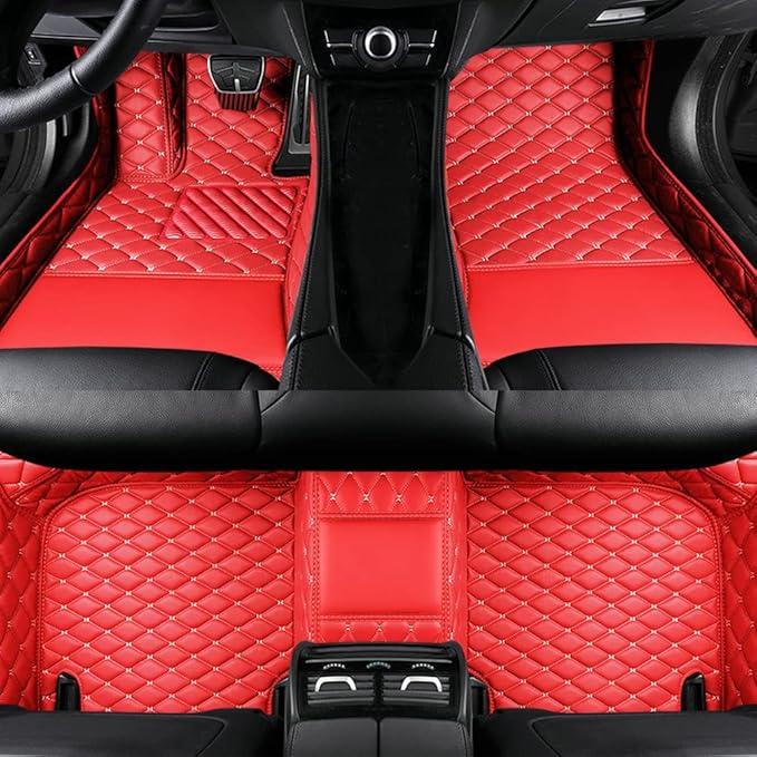 TAHALI Custom Colors Car Floor Mats Black Pink for 99.9% Sedan SUV Sports， All-Weather Liners Car Floor mat，Luxury Leather Automotive Floor Mats (Red Beige,3D Floor Mats)