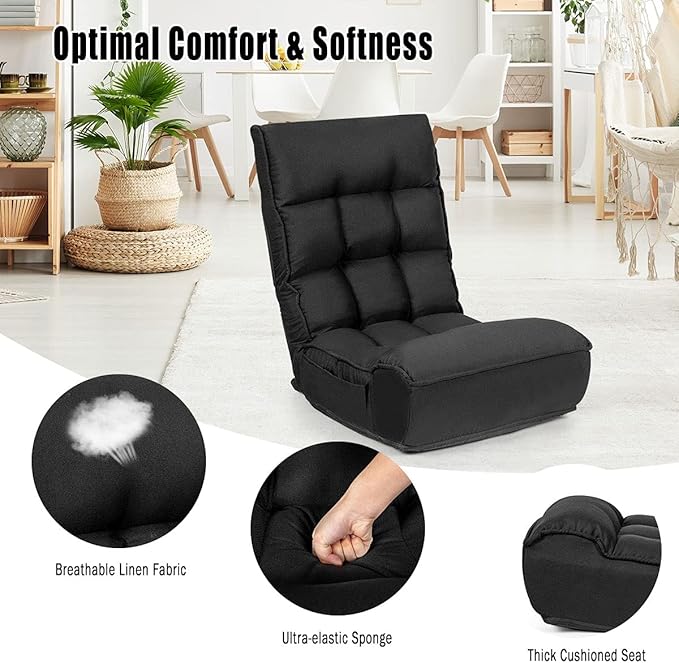 ARLIME 4-Position Adjustable Floor Chair, Armless Gaming Chair w/Back Support & Soft Cushion, Memory Foam Floor Lazy Sofa for Gaming, Reading, Meditating (Black)