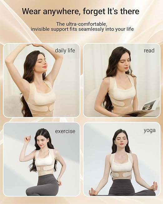 Hypoke® Premium Fabric Upper Back Brace Posture Corrector for Women, Kinetic Support Back Straightener Posture Brace for Women，Barely There Design For Office Professionals (Large)