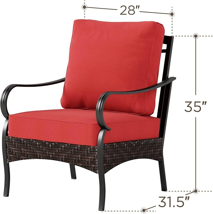PHI VILLA Outdoor Wicker Chairs Sofa of 2, All Weather High Back Rattan Chairs 2 Seats with Comfy Cushions for Porch Deck