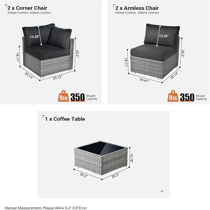 ovios Outdoor 7 Piece Coversation Set with Coffee Table,Sectional Patio Furniture Set with All-Weather Wicker Sofa,Modern Outside Couch for Balcony Backyard Pool, Black