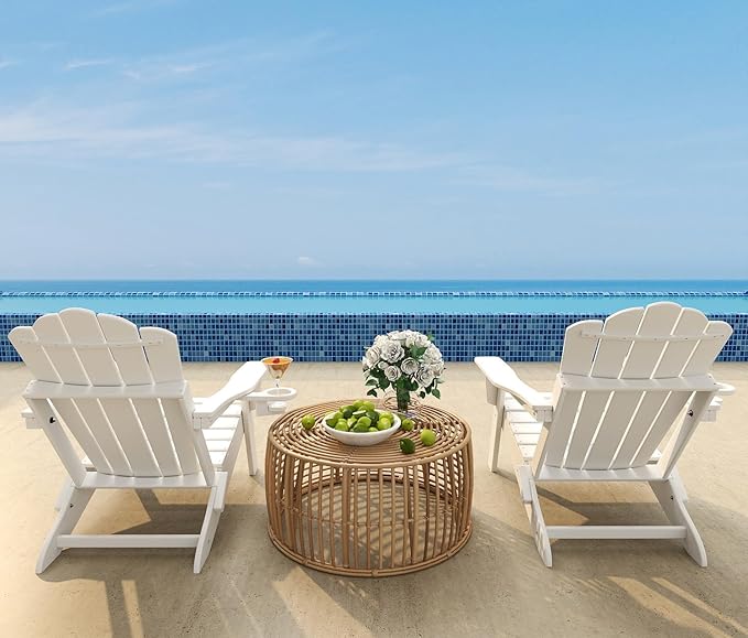 FOOWIN Adirondack Chair Set of 2, Folding Adirondack Chair with Cup Holder, HDPE All-Weather Fire Pit Chair for Patio, Garden, Backyard, Poolside, White