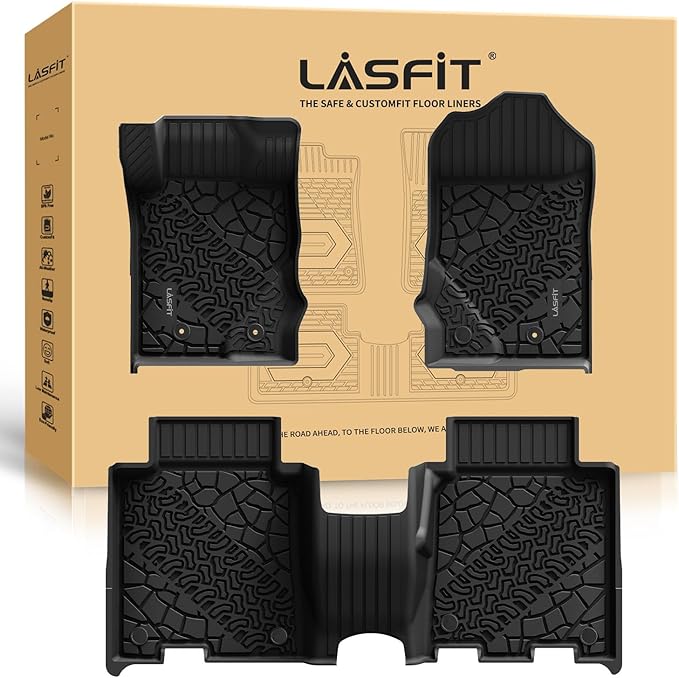 LASFIT Floor Mats for Ford Bronco 4-Door 2025 2024 2023 2022 2021(Not Fit Bronco Sport) TPE All Weather Protector Custom Fit SUV Floor Liners, 1st & 2nd Row, 3pcs Black