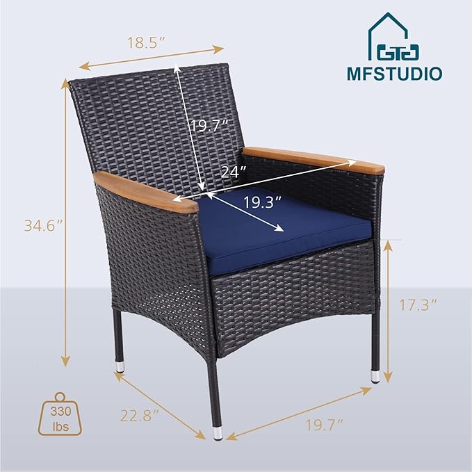 MFSTUDIO Outdoor Wicker Chairs Set of 4, Patio Rattan Dining Chair Set of 4 with Cushions, Wide Outdoor Dining Chairs for Outside Table, Porch