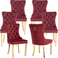 YeahFurn Mid Century Modern Dining Chairs Set of 6, Red Velvet Upholstered Tufted Back, Kitchen & Dining Room Chairs, Gold Metal Legs, Nailhead Trim, Sillas para Comedor (Red, 6 Pcs)