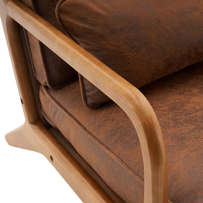 Bonnlo Microfiber Rustic Mid Century Modern Accent Chair, Soild Wood Padding Lounge Armchairs Side Sitting Chairs for Living Room, Bedroom, Guest Room