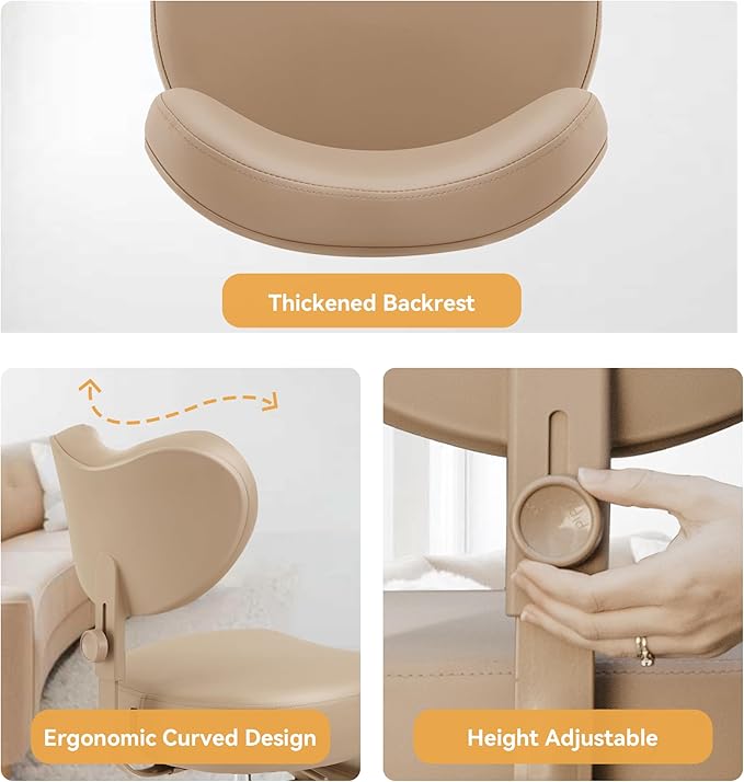 Pipersong Meditation Cross Legged Chair PRO, ADHD Chair with Height Adjustable Backrest, Criss Cross Desk Use with Footrest and Wheels for Home Office, Flexible Design for Fidgety Sitters, Ivory