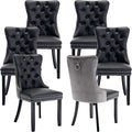 YeahFurn Modern Dining Chairs Set of 6, Tufted Upholstered Dining Room Chairs with Nailhead, PU Leather Front & Velvet Back, Solid Wood Legs, Kitchen Chairs, Sillas de Comedor (Black & Gray)