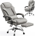 DurayLoly Big and Tall Office Chair 400lbs - Executive Ergonomic Desk Chair with Footrest, High Back Reclining Leather Chair with Lumbar Support for Home Office,Light Grey