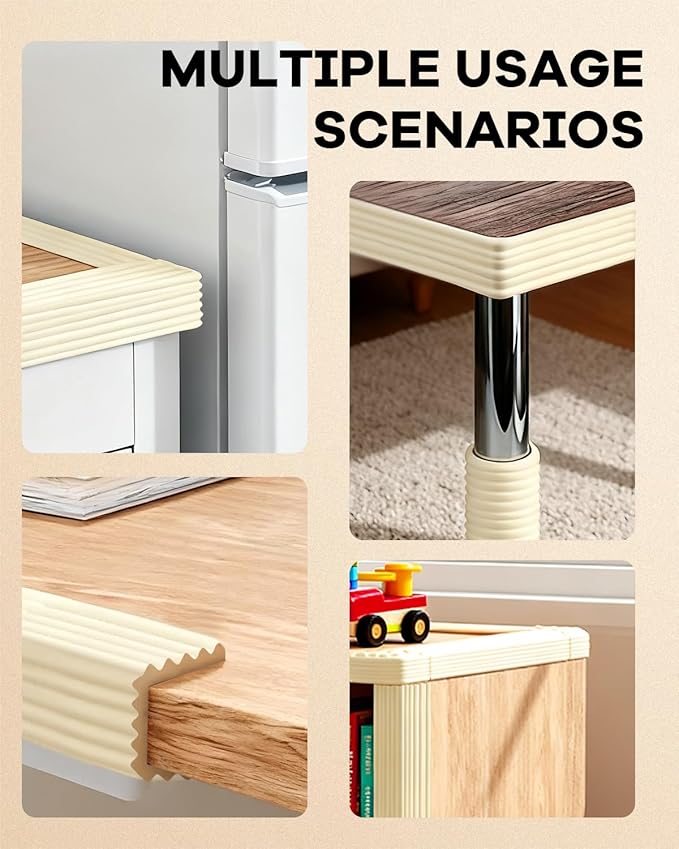 PUSHUJIA W Wide Edge Protector Strip Extra Thick Baby Proofing Bumper Guard with Strong Adhesive Child Safety for Table Desk Bed Cabinet Furniture in Home and Nursery (Beige White)
