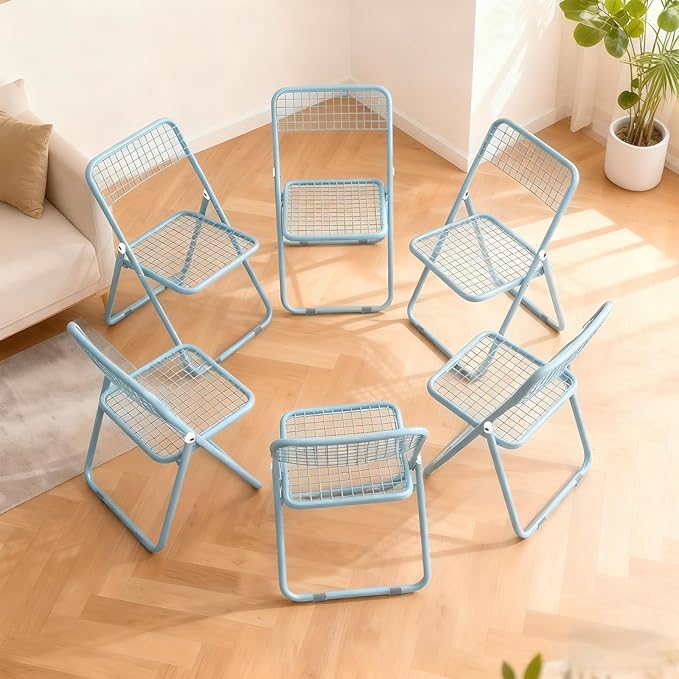 6 Pack Folding Chair,Blue Color,Single Piece,Foldable Space - Saving Design for Indoor/Outdoor Use