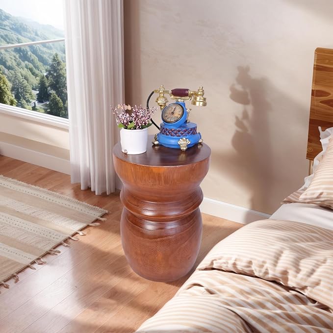 Athaliah Small Tree Stump Side Table Nightstand – 15.75”H Solid Paulownia Wood End Table, Lightweight Rustic Accent Stool, Natural Wood Plant Stand for Living Room, Bedroom & Small Spaces