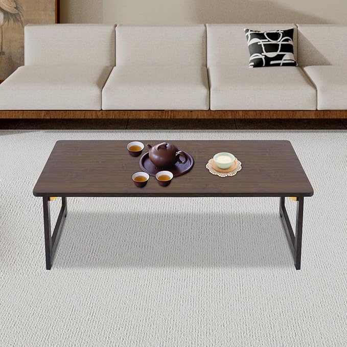 Eapmic Japanese Floor Table, Foldable Coffee Table, Low Sitting Dining Table, Tatami Tea Desk, Portable No Assembly Floor Desk for Living Room Bedroom Apartment Office Study (Walnut Color)