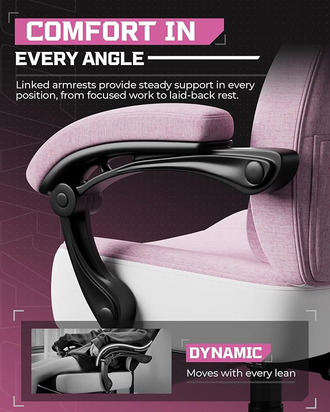 GTPLAYER Gaming Chair, Computer Chair with Footrest and Lumbar Support for Adults, 360°-Swivel Big & Tall Reclining Seat for Office or Gaming, Valentines Day Gift (Pink)
