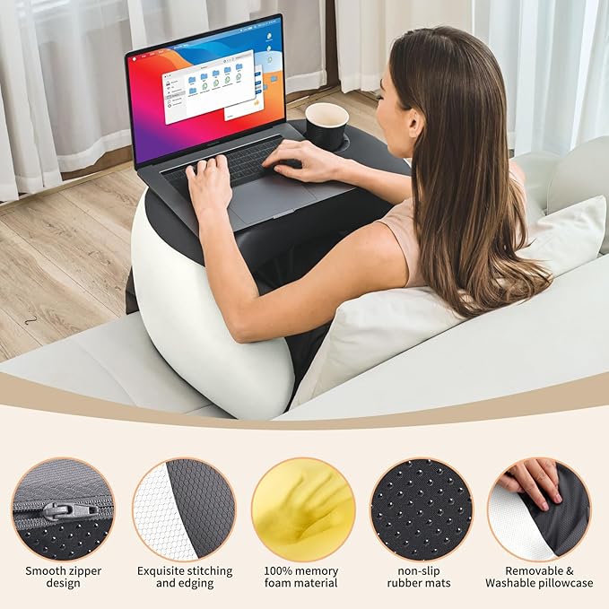 Reading Pillow, Lap Desk Pillow for Adult, Gaming Pillow Memory Foam for Arm Support, Arm Rest for Working, Crocheting, Playing Game or Siting in Bed, Floor, Sofa (Grey)