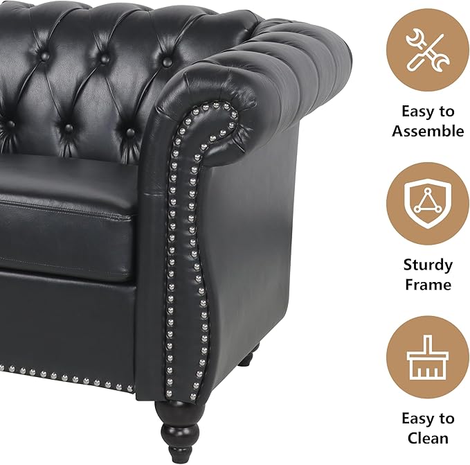 QHITTY Accent Chair, Chesterfield Chair Modern Leather Upholstered Chair with Tufted Back for Living Room Furniture (Black)