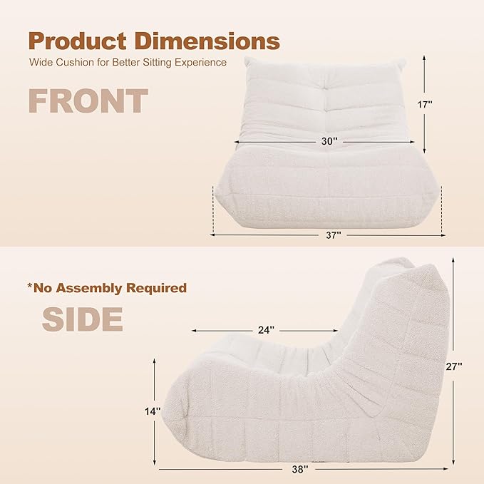 Bean Bag Chair Big Sofa Beanbag Chair for Adults Fireside Chair Bean Bag Lounger with Memory Foam Filled for Home,Apartment or Gaming Venue(White Teddy)