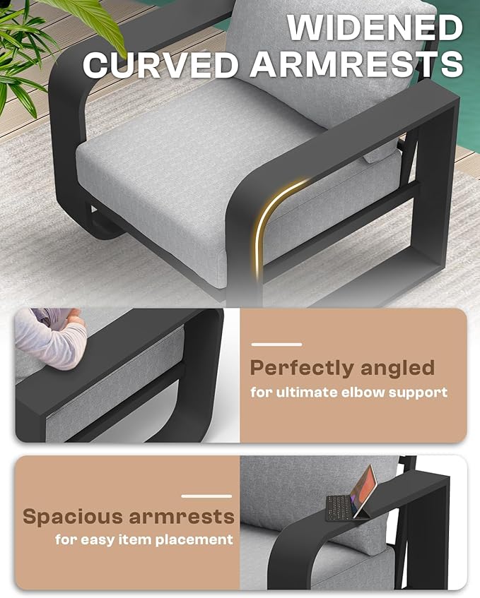 Aluminum Outdoor Patio Couch Loveseat, Oversized Patio Sofa with Widened Armrest & Ultra-Thick Cushions, Deep Seating Modern Patio Furniture for Backyard, Deck, Gray