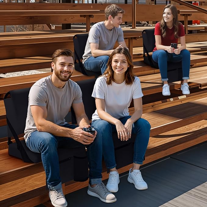 2pcs Stadium Seat for Bleachers with Back Support，Portable Bleacher Chairs with Back and Cushion，Includes Shoulder Strap and Cup Holder