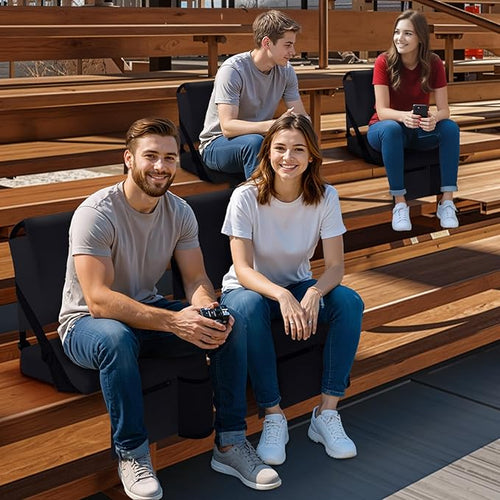 2pcs Stadium Seat for Bleachers with Back Support，Portable Bleacher Chairs with Back and Cushion，Includes Shoulder Strap and Cup Holder