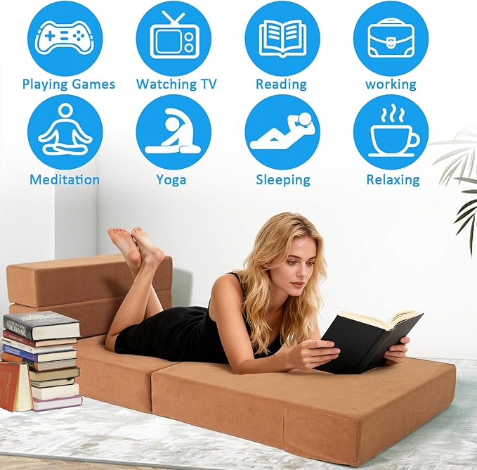 Folding Sofa Bed with Backrest 4 in 1 Convertible Sleeper Chair Memory Foam Fold Out Chair Bed Foldable Mattress Portable Floor Futon Sofa Couch for Living Room/Dorm/Guest Room/Home Office