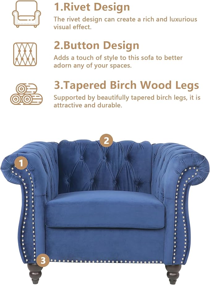 QHITTY Accent Chair, Chesterfield Modern Velvet Upholstered Chair with Tufted Back for Living Room Furniture (Blue)
