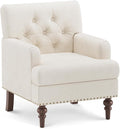 Upholstered Accent Chair with Thick Cushion, High Back Reading Chair, Linen Blend Armchair with Solid Rubberwood Legs for Living Room, Bedroom, Reading Nook, Apartment & Small Spaces,Beige