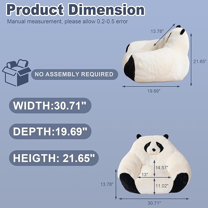 Bean Bag Chair for Kids,Comfy Reading Nook Chairs for Bedroom,Animal Floor Chairs, Faux Fur Panda Bear Shaped Beanbag Chairs for Children,Teen Fun Plus Bean Bag Couch for Bedroom,Living Room