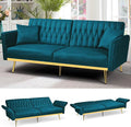 ACMEASE 70” Velvet Futon Sofa Bed w/Adjustable Armrests and Backrest, Convertible Futon Couch w/2 Pillows, Modern Sleeper Bed for Living Room, Bedroom, Teal