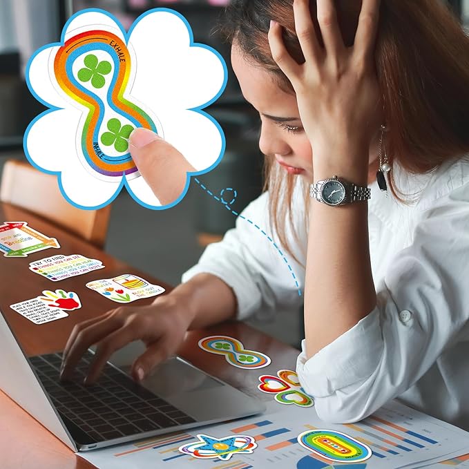 Fulmoon 120 Pcs Anxiety Sensory Stickers Textured Sensory Strips Tactile Rough Calm Sensory Stickers Adhesive Tactile Fidget Tool for Classroom Desk Adults Teens Anxiety Relief (Rainbow Color)