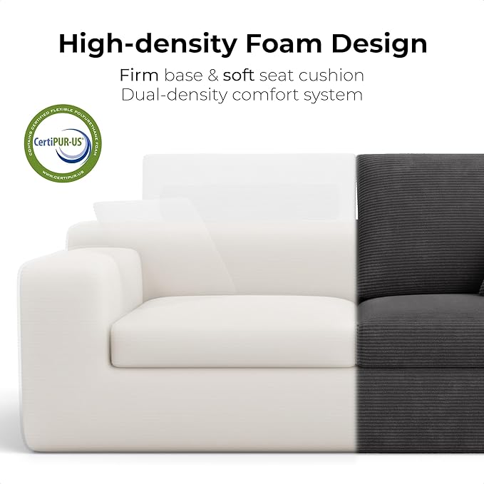 LIKIMIO 78" Loveseat Sofa in a Box, Cloud Boneless Couch with Comfy Deep Seat, No Assembly Required, Modern Upholstered Corduroy Sofa for Living Room, Apartment, Home Office, Dark Grey