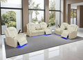 Toseslo Power Recliner Sofa Set with Drop-Down Table, 3-Piece Leather Reclining Sofa Sectional Couches, Living Room Furniture Sets, Reclining Sofa with Cup Holders for House(Creamy White)