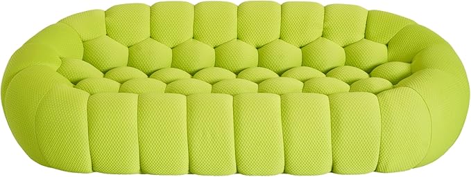 JACH Bubble Sofa, 98.43'' Comfy Upholstered Sofa, Mesh Fabric Curved Couch, 3D Honeycomb Shape Modern Couch for Living Room, Office, Apartment, Small Space (Fluorescent Green)