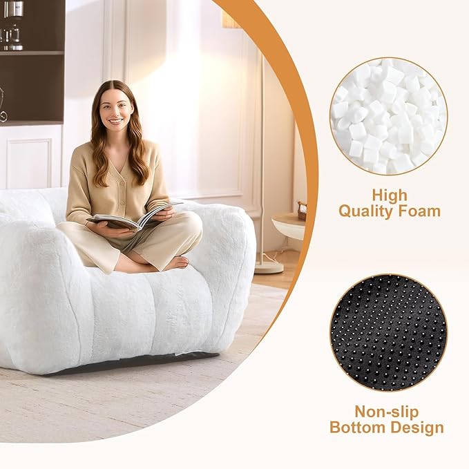 Giant Bean Bag Chair, Bean Bag Chairs for Adults Kids, Oversized Plush Bean Bag Couch with Armrest, Large Chair with Filler, Stuffed Accent Chair Lounge Floor Sofa for Gaming, Reading, Beige
