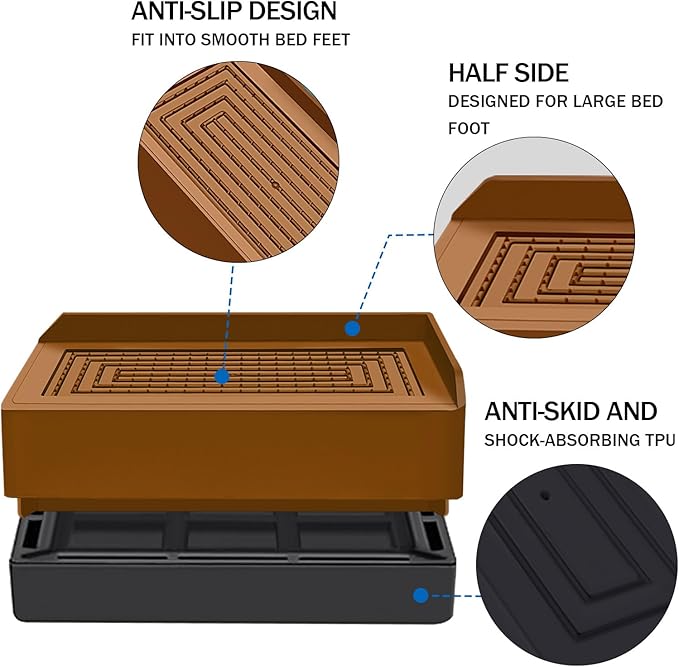 ANNKUT Furniture Risers 1.5 inch, Rectangle Adjustable Risers Blocks for Bed Sofa Table and Couch Lifting，Heavy Duty Support Up to 1,300 Lbs (4 Pack-Brown)