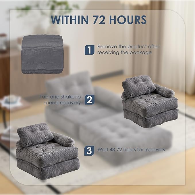 Folding Sofa Bed with Armrest,Convertible Sleeper Chair for Adults, Folding Sofa Bed Foam Filling Couch with Pillow，Sleeper Chairs Single Size Floor Mattress,Grey